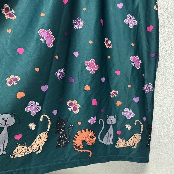 Anthony Richards 1X Colorful Teal Cat Print House Dress MuuMuu Butterfly Lounge - Picture 3 of 5